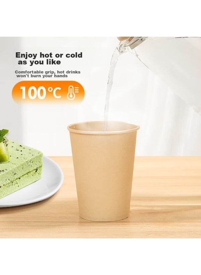 Temeiju Disposable Paper Cups, Thickened, Heat-resistant, For Drinks, Business Office Tea Cups, Eco-friendly Natural Color Water Cups, 270ml*50 Pieces - Image 2