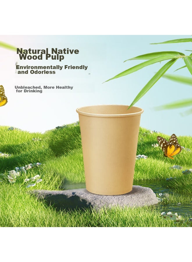 Temeiju Disposable Paper Cups, Thickened, Heat-resistant, For Drinks, Business Office Tea Cups, Eco-friendly Natural Color Water Cups, 270ml*50 Pieces - Image 1