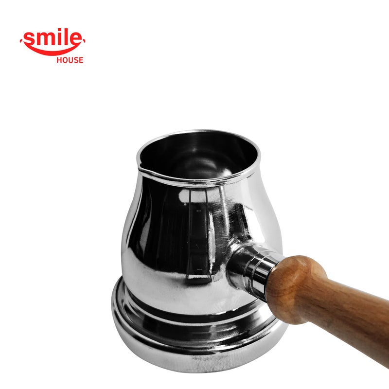 Smile House - Stainless Steel Turkish Coffee Pot - Wooden Handle (Size 1-100ml) - Image 2