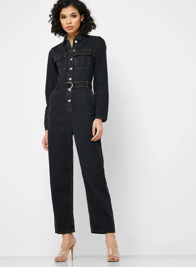 TOPSHOP Belted Denim Boilersuit