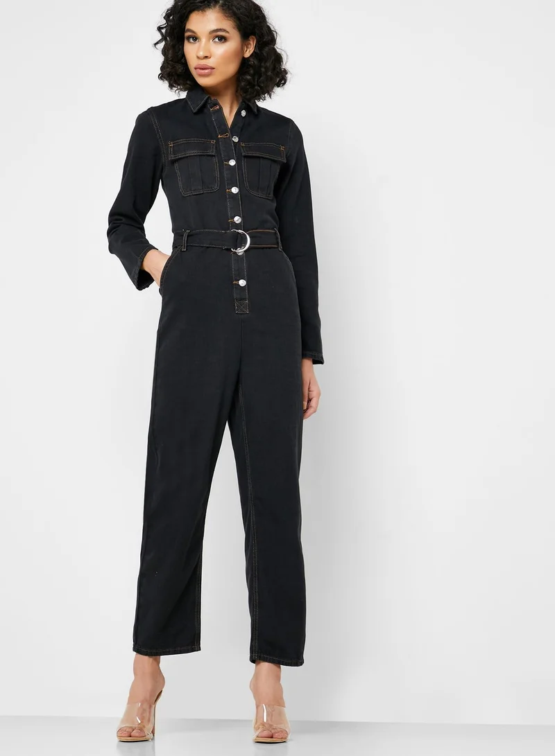 TOPSHOP Belted Denim Boilersuit