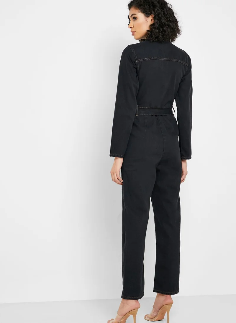 TOPSHOP Belted Denim Boilersuit