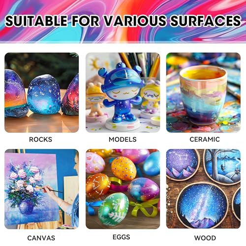 Vigorfun 40 Pcs Iridescent Acrylic Paint Set with 12 Brushes, 2 Knives & Palette, 24 Colors (2oz/60ml) - for Adults, Kids, Artists & Beginners - Canvas Ceramic Rock Wood Egg Painting Kit - Image 5
