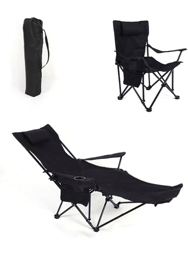PROMASS Portable Outdoor Camping Chairs,Beach Armchair,Sit And Lie Dual -Purpose,With Cup Support, Net Pocket,Beach Folding Chair Fishing Chair,Black - Image 1