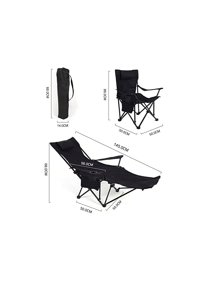 PROMASS Portable Outdoor Camping Chairs,Beach Armchair,Sit And Lie Dual -Purpose,With Cup Support, Net Pocket,Beach Folding Chair Fishing Chair,Black - Image 2
