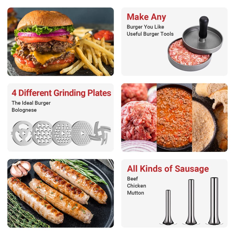 HOZODO Metal Meat Grinder Attachment For KitchenAid Stand Mixer, Sausage Stuffer, Burger Press, Food Grinder Attachment for Kitchen Aid Accessories and Attachments - Image 5