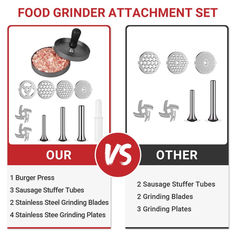 HOZODO Metal Meat Grinder Attachment For KitchenAid Stand Mixer, Sausage Stuffer, Burger Press, Food Grinder Attachment for Kitchen Aid Accessories and Attachments - Image 2