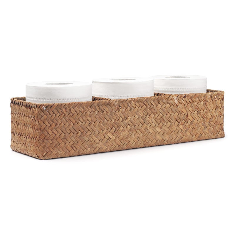 Seagrass Tank Basket for Toilet Paper 3 Sections Woven Storage Basket with Large Compartment Natural 165inch x 55inch x 35inch
