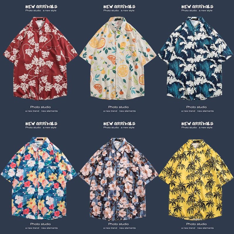Hong Kong Style Short-Sleeved Shirt For Men And Women, Summer Loose And Thin Hawaiian Beach Floral Three-Quarter Sleeve Floral Shirt - Image 2