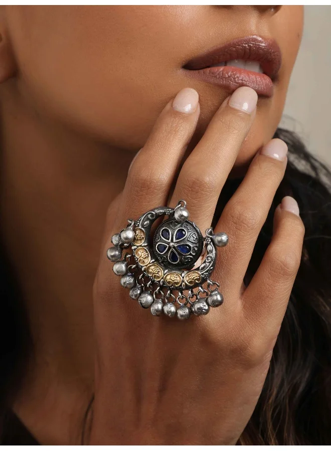 trueBrowns trueBrowns Silver Gold Tone Stone Ring