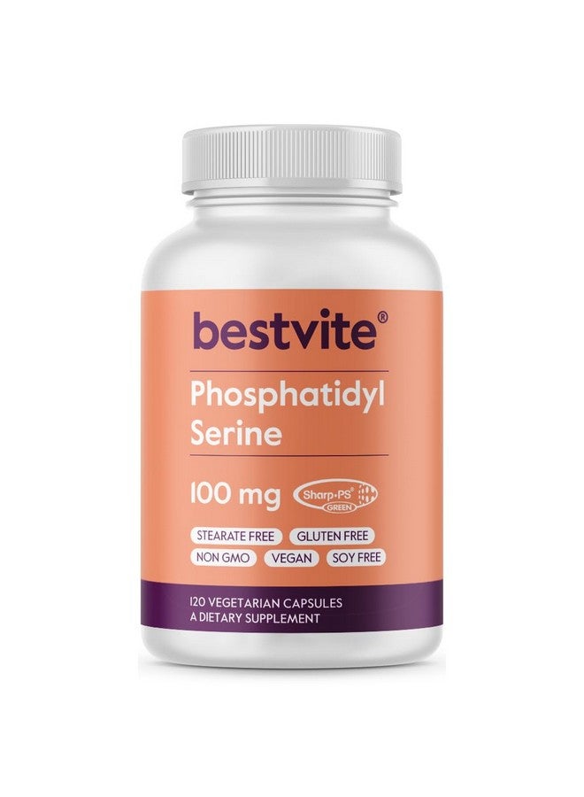 BESTVITE BESTVITE Phosphatidylserine 100mg per Capsule (120 Vegetarian Capsules) with Sharp-PS® Green - Patented and Clinically Tested - Stearate Free - Soy Free - Gluten Free - Vegan - Non GMO - Image 1