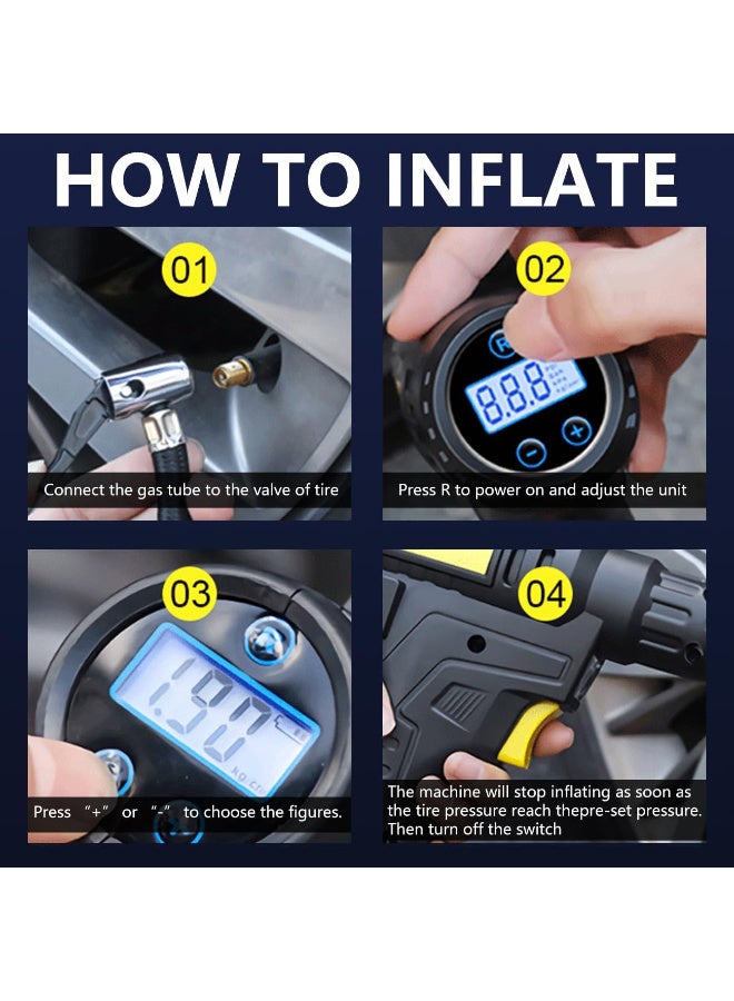 Generic Wireless Air Compressor Tire Inflator, Portable Handheld Car Tire Inflator with Digital Display and LED Light, 12V Rechargeable Electric Tire Pump for Car Motorcycle Bike Balls and Inflators  - Image 5