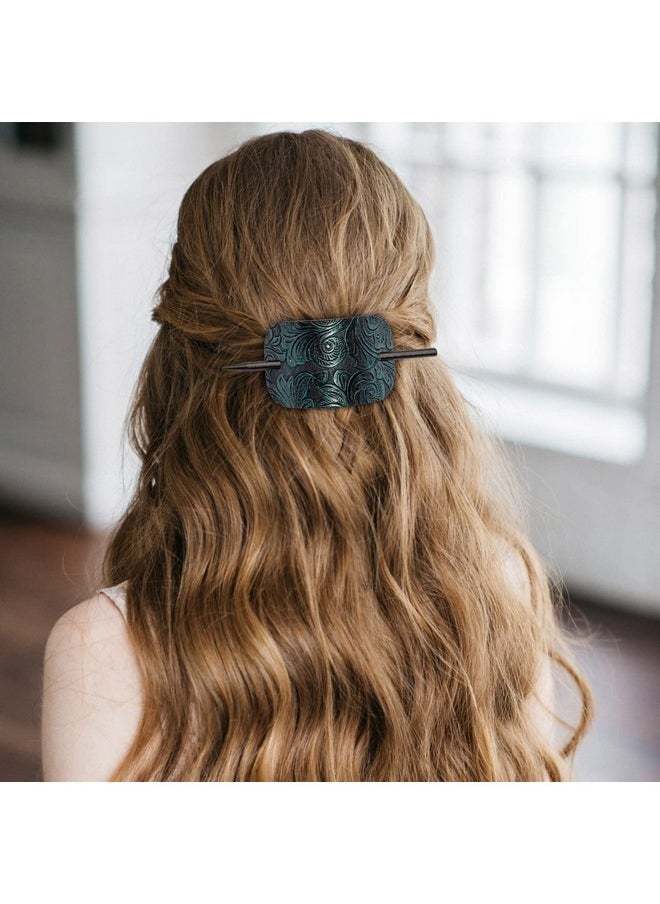Noverlife Noverlife 6PCS Leather Hair Barrettes with Stick, Square Shape Hair Accessories Set - Ponytail Holders, Clips with Wood Slide Stick for Women Girls  - Image 2