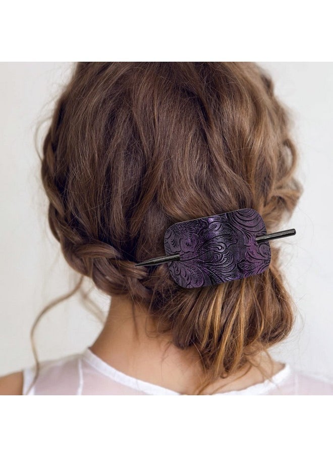 Noverlife Noverlife 6PCS Leather Hair Barrettes with Stick, Square Shape Hair Accessories Set - Ponytail Holders, Clips with Wood Slide Stick for Women Girls  - Image 4