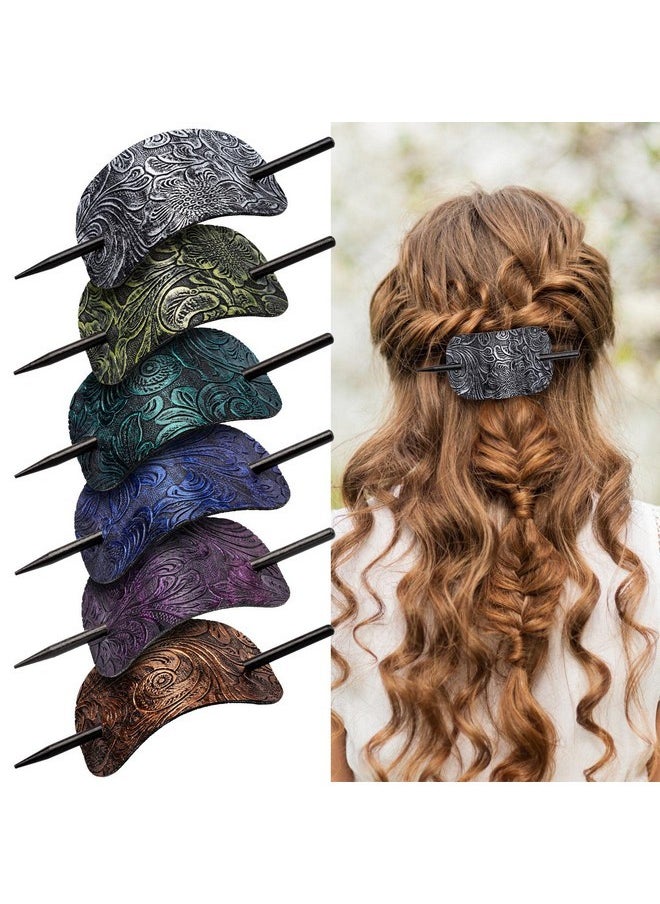 Noverlife Noverlife 6PCS Leather Hair Barrettes with Stick, Square Shape Hair Accessories Set - Ponytail Holders, Clips with Wood Slide Stick for Women Girls  - Image 1