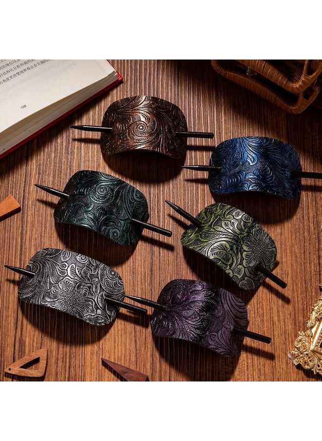 Noverlife Noverlife 6PCS Leather Hair Barrettes with Stick, Square Shape Hair Accessories Set - Ponytail Holders, Clips with Wood Slide Stick for Women Girls  - Image 3