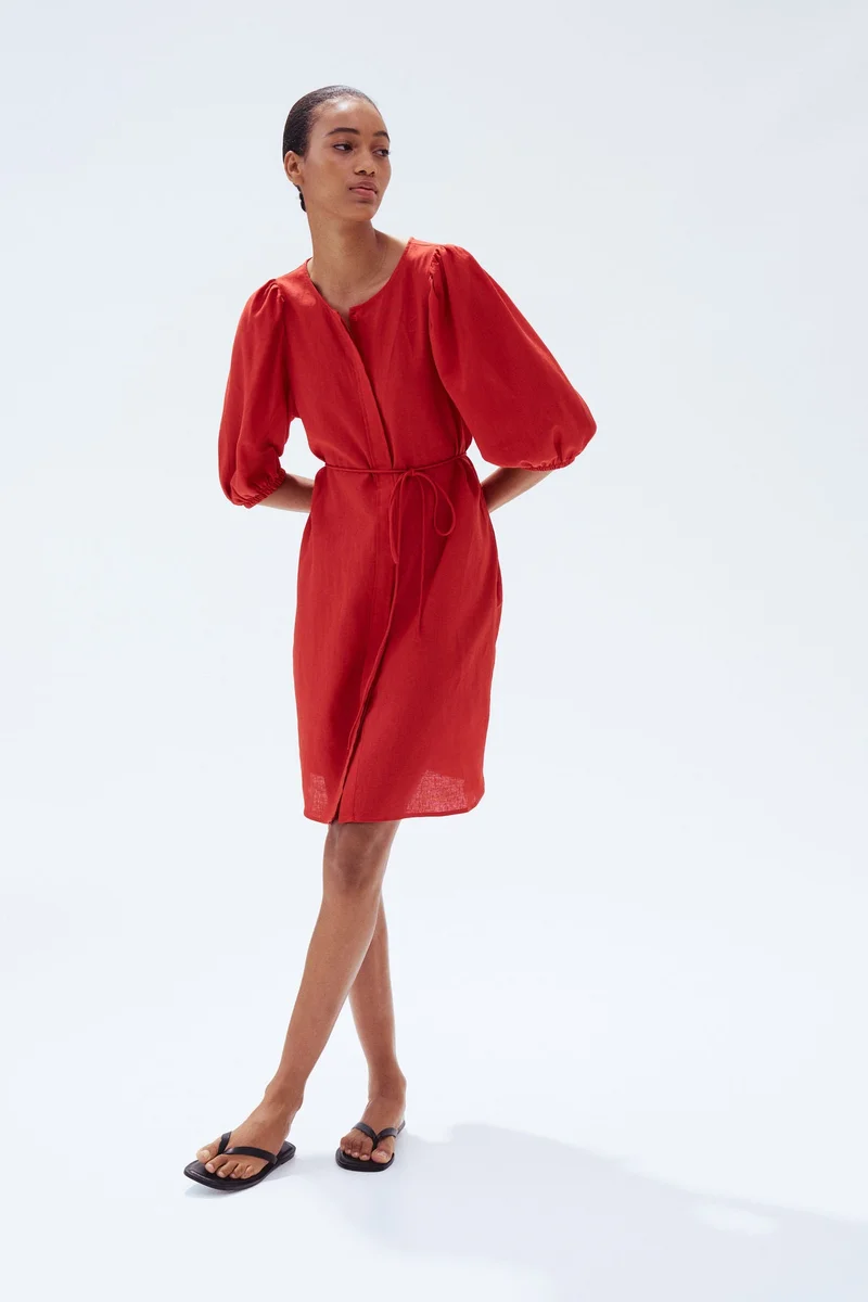 اتش اند ام فستان من مزيج الكتان