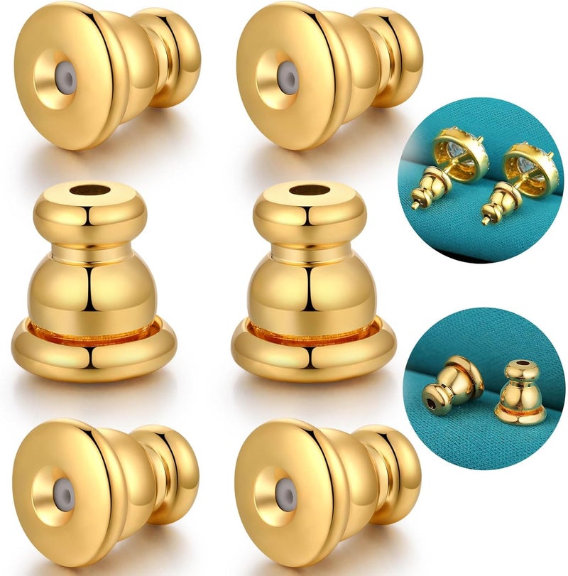 Catinee Earring Backs Replacements, 14k Plated Gold Earring Backs for Studs, Hypoallergenic (6pcs/3pair) - Image 1