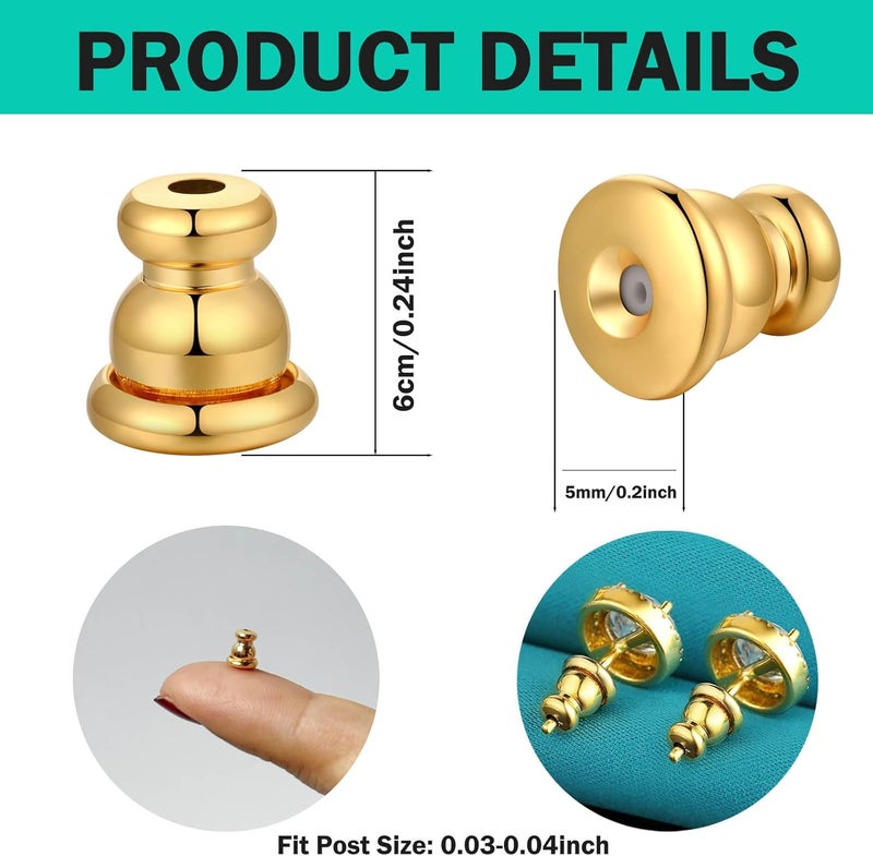 Catinee Earring Backs Replacements, 14k Plated Gold Earring Backs for Studs, Hypoallergenic (6pcs/3pair) - Image 5