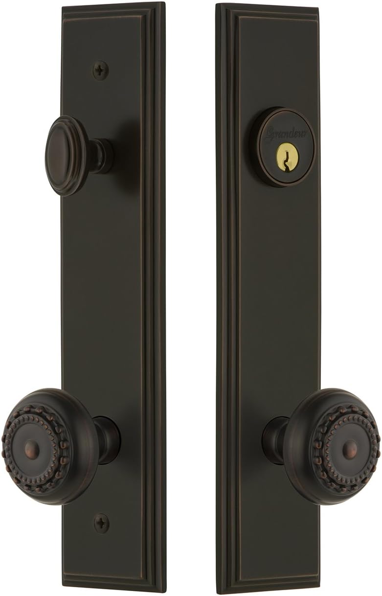 GRANDEUR Grandeur Hardware 840293 Carre Tall Plate Complete Entry Set with Parthenon Knob Backset Size  2375 Timeless Bronze 