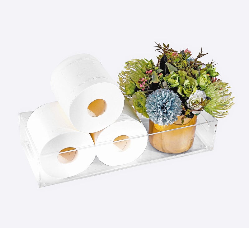 Ieek Toilet Paper Basket Acrylic Toilet Paper Holder With Storage Modern Bathroom Tray With Handle And Non-Slip Mats For Toilet Tank Top Decorative Clear Vanity Tray For Home Decor - Image 1