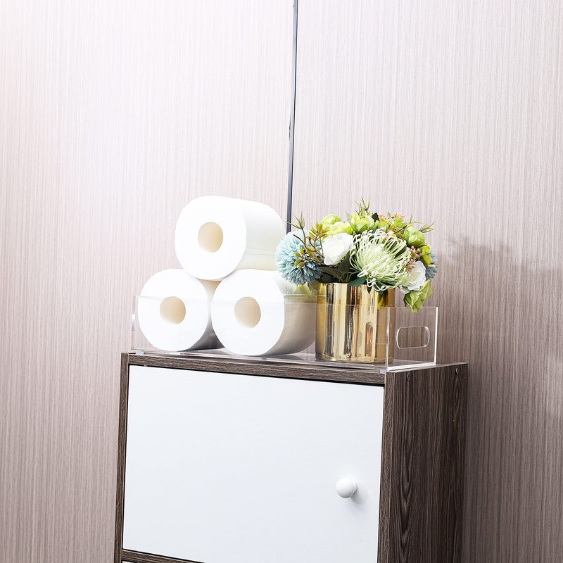Ieek Toilet Paper Basket Acrylic Toilet Paper Holder With Storage Modern Bathroom Tray With Handle And Non-Slip Mats For Toilet Tank Top Decorative Clear Vanity Tray For Home Decor - Image 3