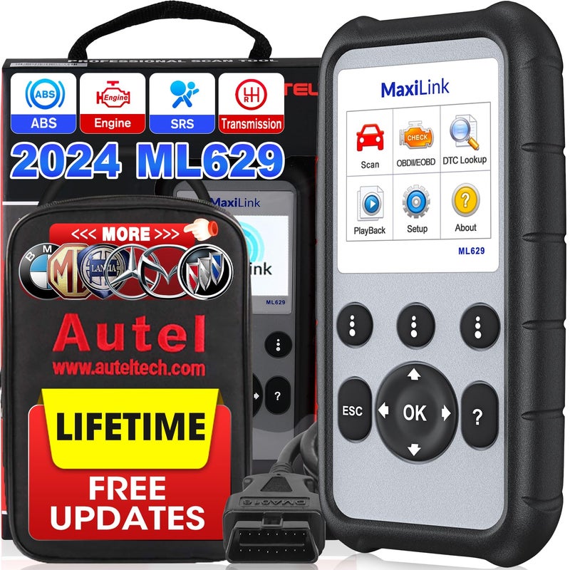 أوتل Autel Maxilink Ml629 ماسح ضوئي Obd2 للسيارات 2024 أحدث طراز تمت ترقيته من Al619 Ml619 قارئ رمز السيارة فحص المحرك ABS Srs أداة المسح التشخيصي مع اختبار Auto Vin الجاهز بحث Dtc - Image 1