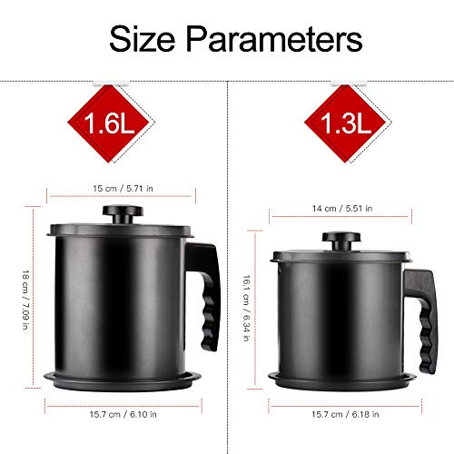 Cambom Bacon Grease Container with Fine Mesh Strainer, 1.6L almost 7 Full Cups Iron Cooking Oil Can with Removable a Coaster Tray for Kitchen Fat Storage Black - Image 5