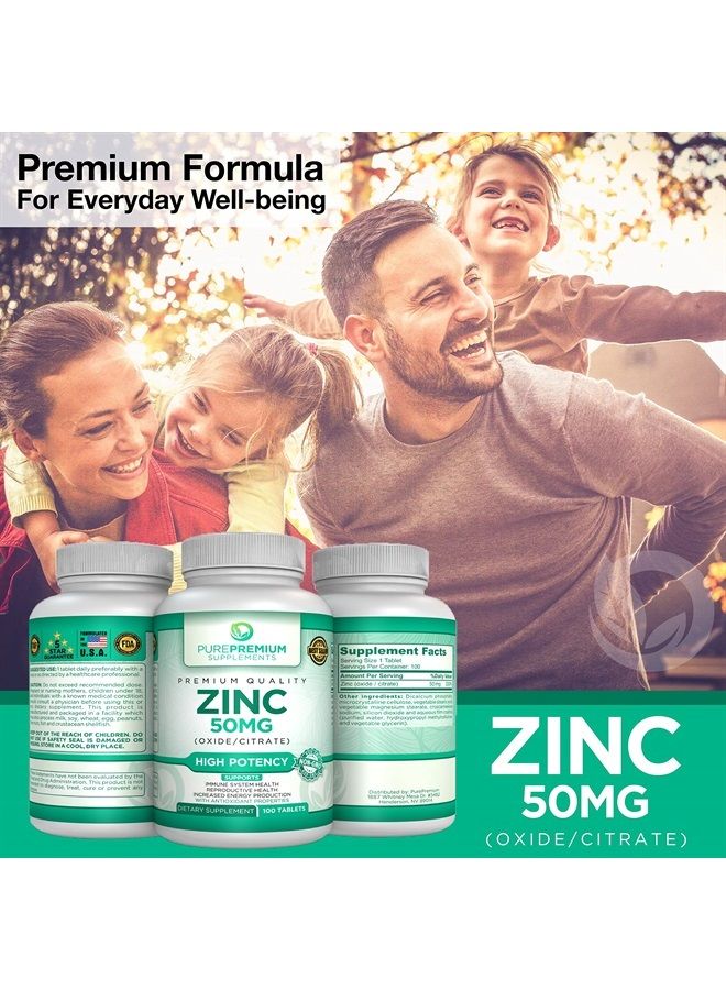 PUREPREMIUM SUPPLEMENTS مكملات الزنك النقية الممتازة للرجال والنساء - فيتامين زنك سترات/أكسيد للبالغين - زنك عالي الفعالية 50 ملغ، مضاد أكسدة طبيعي، دعم للطاقة والمناعة - 100 قرص زنك 50 ملغ - Image 5