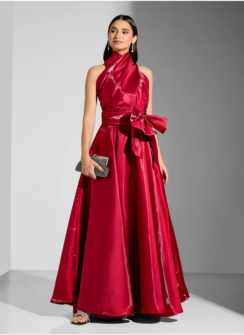 نمشي x Halter Neck Dress With Waist Bow