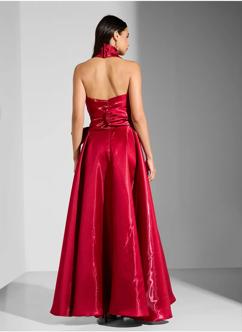 نمشي x Halter Neck Dress With Waist Bow