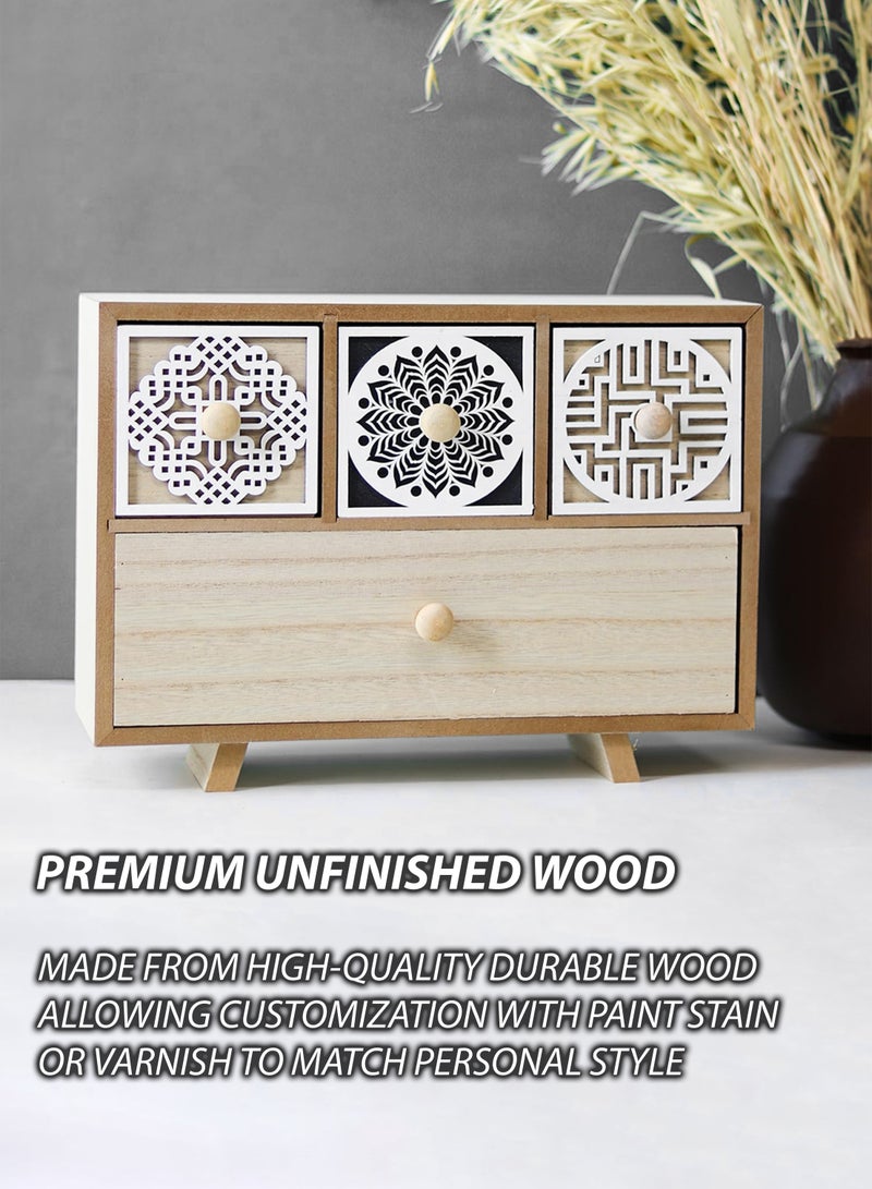 Toshionics Vintage Inspired Unfinished Wooden Jewelry Box with Antique Flower Knobs Multi-Compartment Storage Organizer with Drawers Mini Cabinet for Jewelry Makeup and Accessories Elegant Home Décor and Wedding CenterpieceVintage Inspired Unfinished Wooden Jewelry Box Multi-Compartment Storage Organizer with Drawers Mini Cabinet for Jewelry Makeup and Accessories Elegant Home Décor and Wedding Centerpiece - Image 2