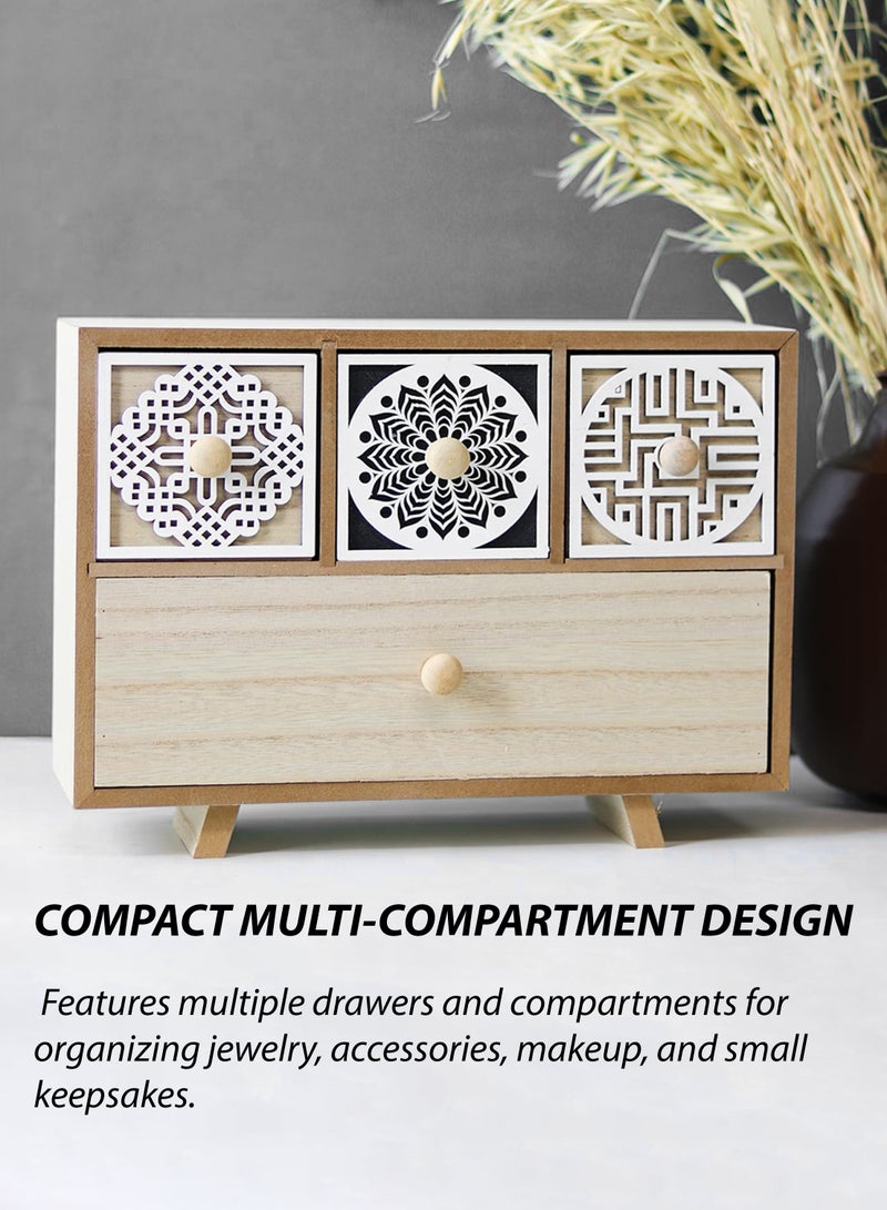 Toshionics Vintage Inspired Unfinished Wooden Jewelry Box with Antique Flower Knobs Multi-Compartment Storage Organizer with Drawers Mini Cabinet for Jewelry Makeup and Accessories Elegant Home Décor and Wedding CenterpieceVintage Inspired Unfinished Wooden Jewelry Box Multi-Compartment Storage Organizer with Drawers Mini Cabinet for Jewelry Makeup and Accessories Elegant Home Décor and Wedding Centerpiece - Image 3