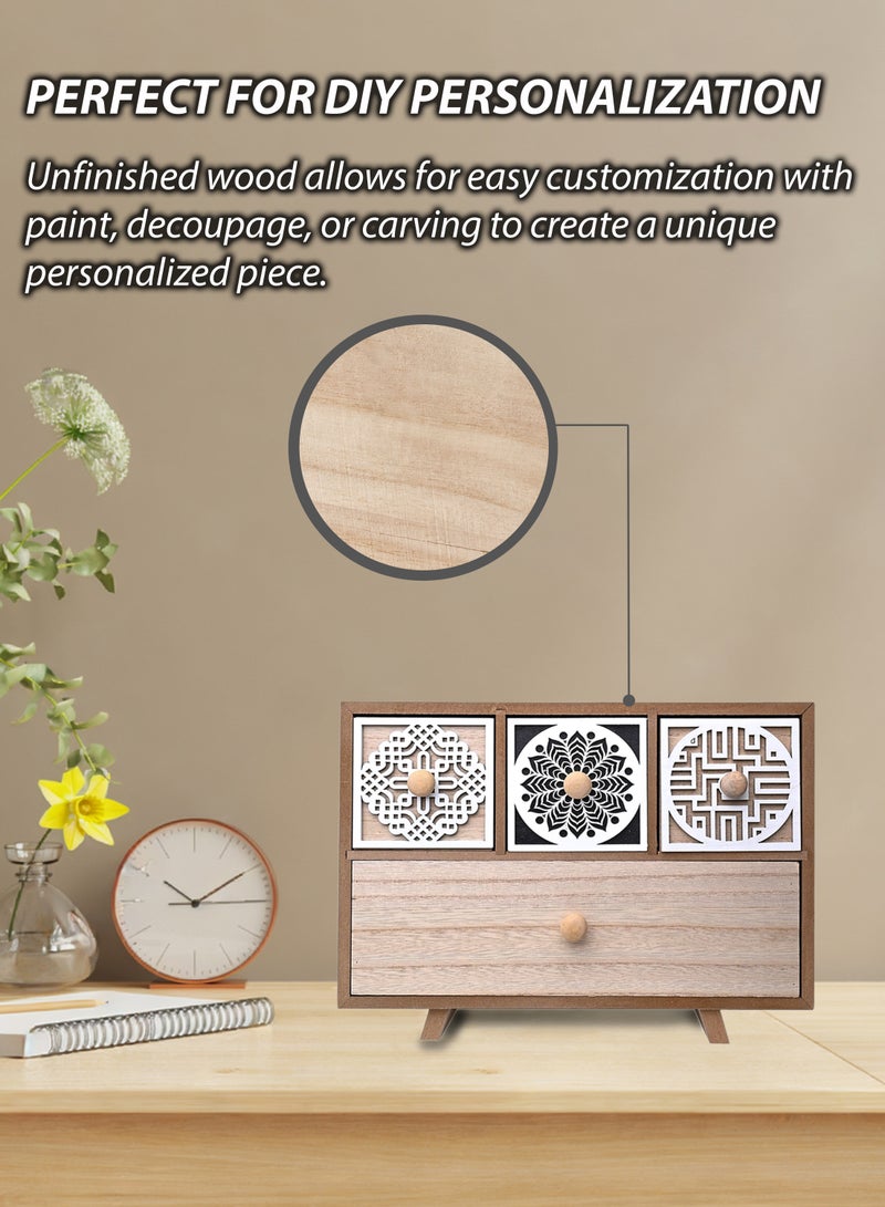 Toshionics Vintage Inspired Unfinished Wooden Jewelry Box with Antique Flower Knobs Multi-Compartment Storage Organizer with Drawers Mini Cabinet for Jewelry Makeup and Accessories Elegant Home Décor and Wedding CenterpieceVintage Inspired Unfinished Wooden Jewelry Box Multi-Compartment Storage Organizer with Drawers Mini Cabinet for Jewelry Makeup and Accessories Elegant Home Décor and Wedding Centerpiece - Image 4