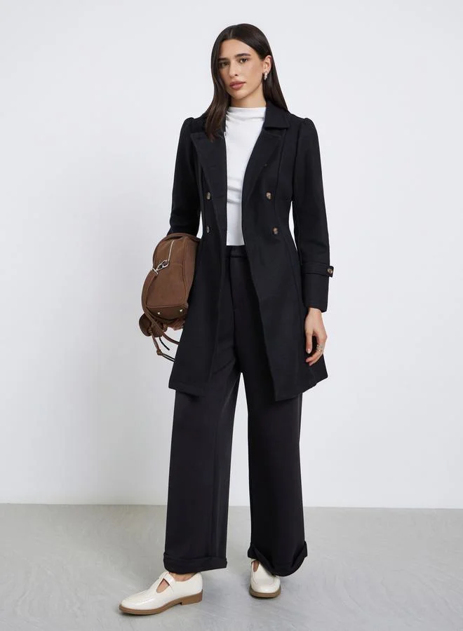 Styli Styli Regular Fit Longline Double Breasted Belted Coat