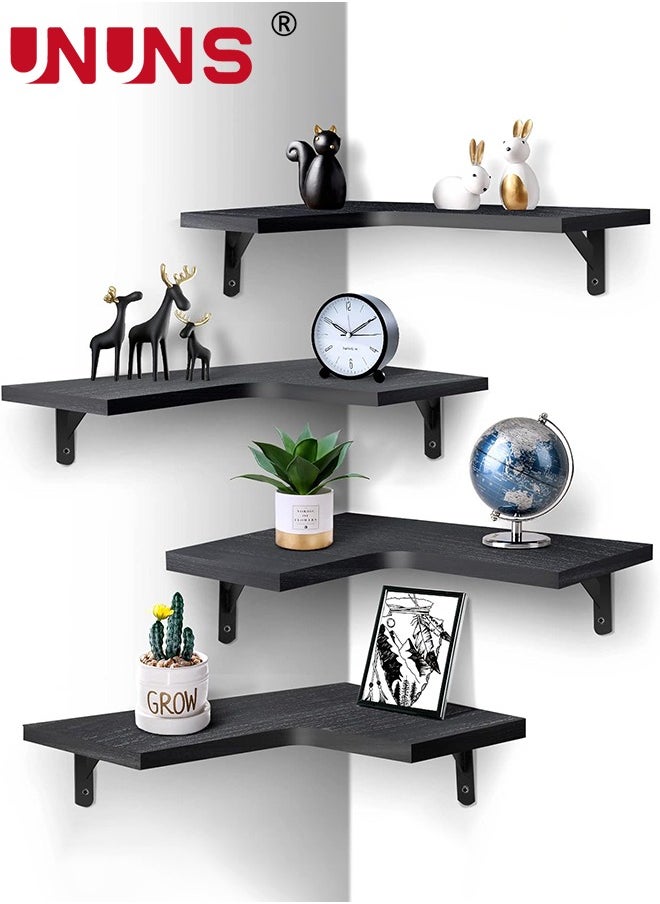 UNUNS Floating Corner Shelves,Wall Shelves Set of 4,Wall Mounted Wood Shelves For Home Decor,Bedroom,Living Room,Bathroom,Kitchen,Office  - Image 1