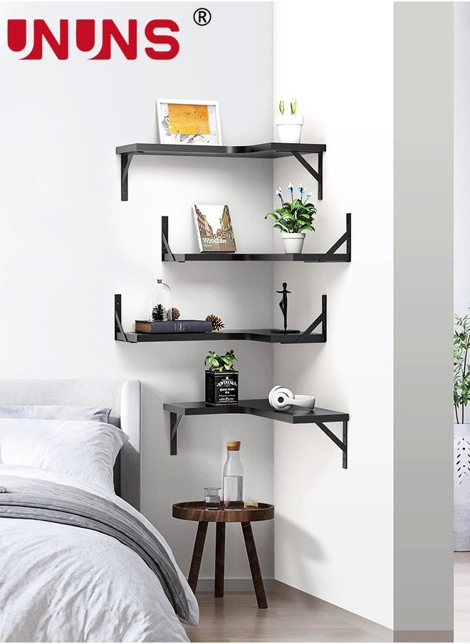 UNUNS Floating Corner Shelves,Wall Shelves Set of 4,Wall Mounted Wood Shelves For Home Decor,Bedroom,Living Room,Bathroom,Kitchen,Office  - Image 4