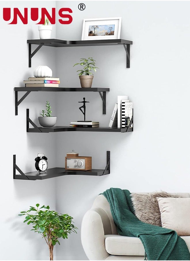 UNUNS Floating Corner Shelves,Wall Shelves Set of 4,Wall Mounted Wood Shelves For Home Decor,Bedroom,Living Room,Bathroom,Kitchen,Office  - Image 2