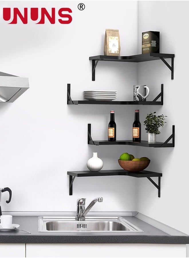 UNUNS Floating Corner Shelves,Wall Shelves Set of 4,Wall Mounted Wood Shelves For Home Decor,Bedroom,Living Room,Bathroom,Kitchen,Office  - Image 3