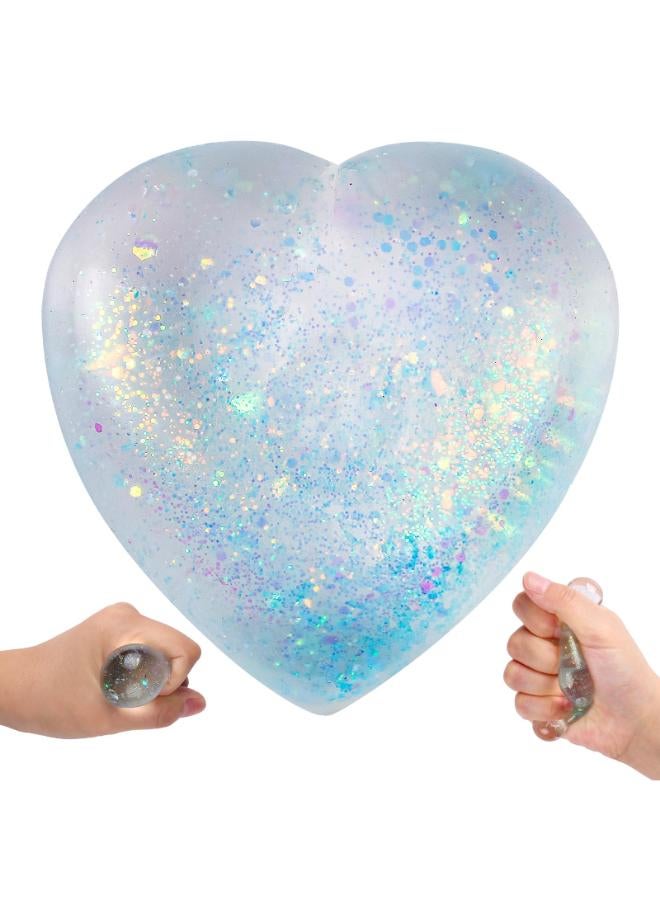 Heart Shape Stress Balls for Adult and Kids (Blue), Sugar Ball, Sensory Squishy Toys, Sugar Ball Fidget Toys, Love Shape Squishy Ball Squeeze Toy for Stress Relieve, Heart Stress Toys for Party Favors