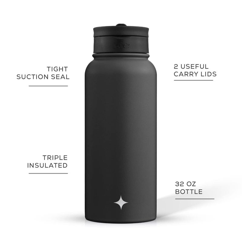 JoyJolt JoyJolt Triple Insulated Water Bottle with Straw Lid AND Flip Lid! 32oz Large Water Bottle, 12 Hour Hot/Cold Vacuum Insulated Stainless Steel Bottle. BPA-Free Leakproof Water Bottles - Thermos Bottle  - Image 2