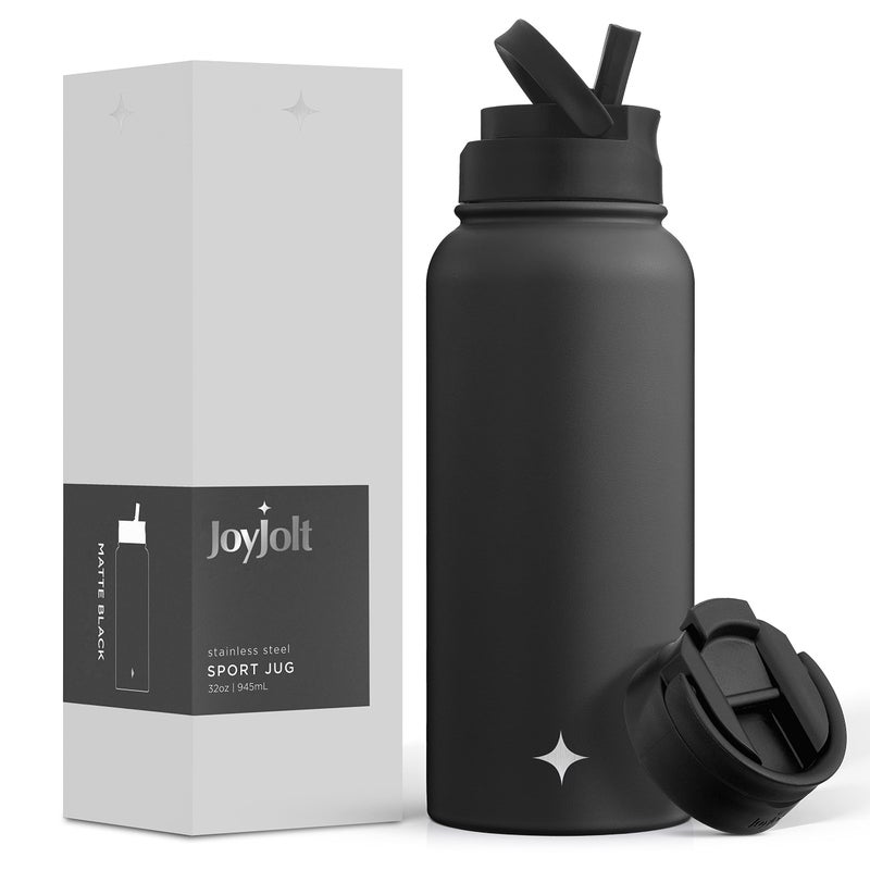 JoyJolt JoyJolt Triple Insulated Water Bottle with Straw Lid AND Flip Lid! 32oz Large Water Bottle, 12 Hour Hot/Cold Vacuum Insulated Stainless Steel Bottle. BPA-Free Leakproof Water Bottles - Thermos Bottle  - Image 1