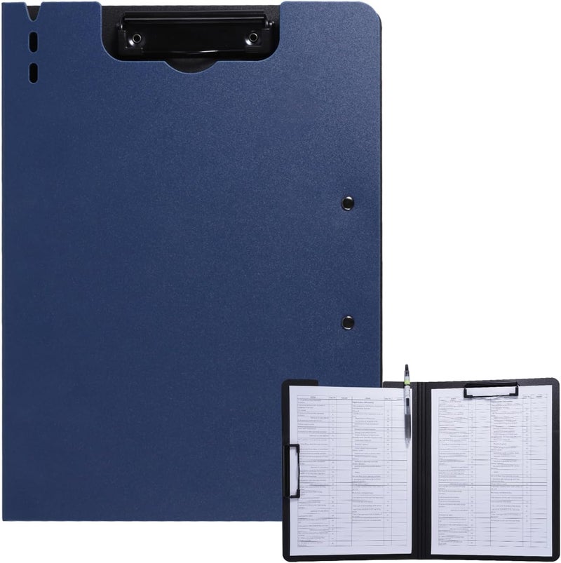 FRETONBA Clipboard Folder, A4 Foldable Clipboard with Horizontal and Vertical Double Metal Clips, 360 Degree Foldable Binder Clipboards with Pen Holder, File Cover Work Folder Clipboards, Blue - Image 1