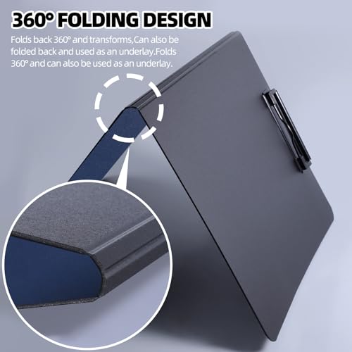 FRETONBA Clipboard Folder, A4 Foldable Clipboard with Horizontal and Vertical Double Metal Clips, 360 Degree Foldable Binder Clipboards with Pen Holder, File Cover Work Folder Clipboards, Blue - Image 5