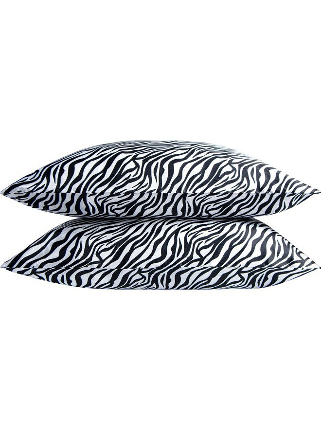 NTBAY 2 Pack Satin Standard Pillowcases for Hair and Skin, Luxurious and Silky Zebra Printed Pillow Cases with Envelope Closure, 20 x 26 Inches, Black and White - Image 5