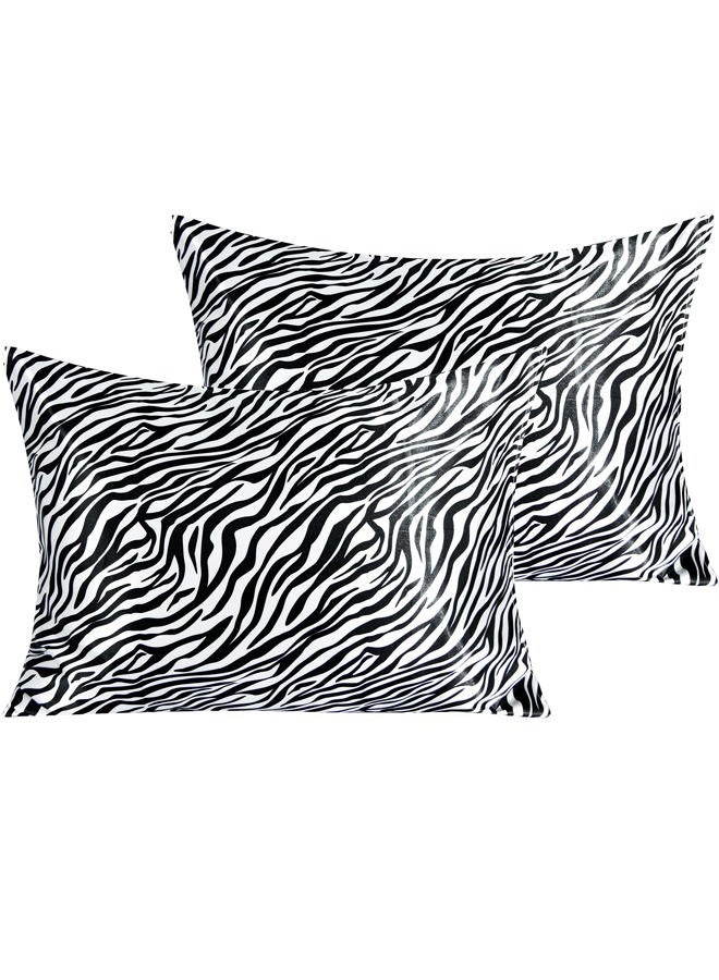 NTBAY 2 Pack Satin Standard Pillowcases for Hair and Skin, Luxurious and Silky Zebra Printed Pillow Cases with Envelope Closure, 20 x 26 Inches, Black and White - Image 1