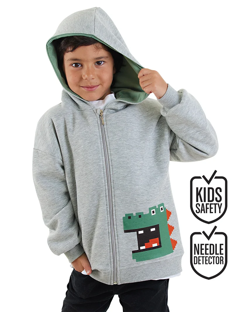 Denokids Pixel Dino Boy Zip Up Hoodie