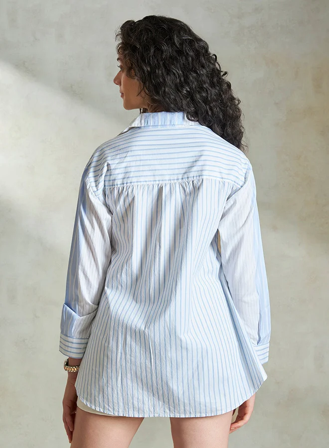Virgio VIRGIO 100% Cotton Mixed Stripe High-Low Shirt