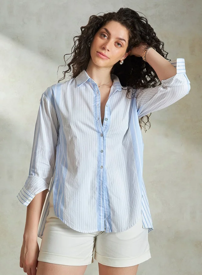 Virgio VIRGIO 100% Cotton Mixed Stripe High-Low Shirt