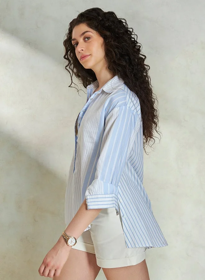Virgio VIRGIO 100% Cotton Mixed Stripe High-Low Shirt